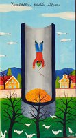 Zemědelec padá silem (akryl na sololite, 50x90 cm)